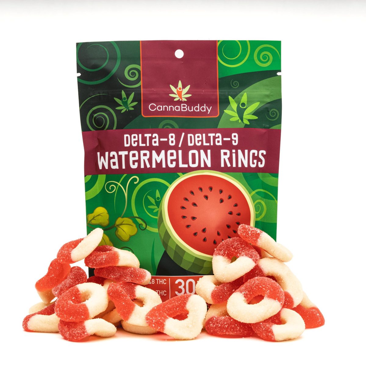 CannaBuddy Delta-8 / Delta-9 Watermelon Rings (600 mg Total Delta-8-THC + 600 mg Total Delta-9-THC)